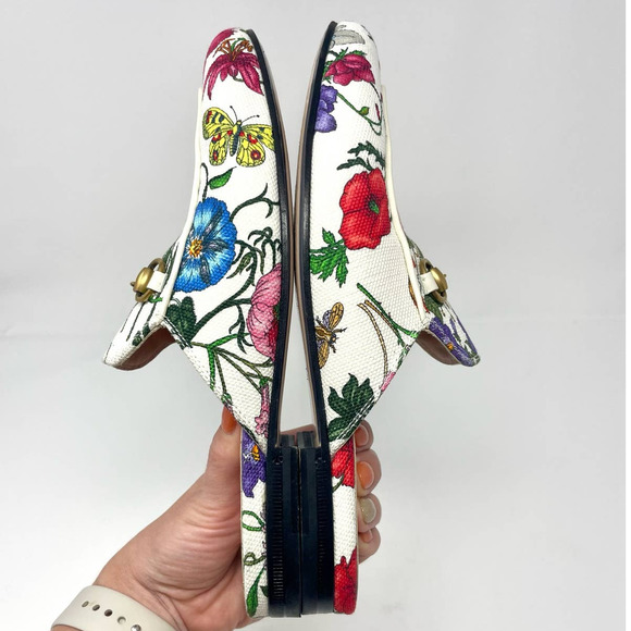 Gucci Princetown Mule Floral Canvas Slipper Loafer Slip On Horsebit Shoe EU 37 - Picture 4 of 11
